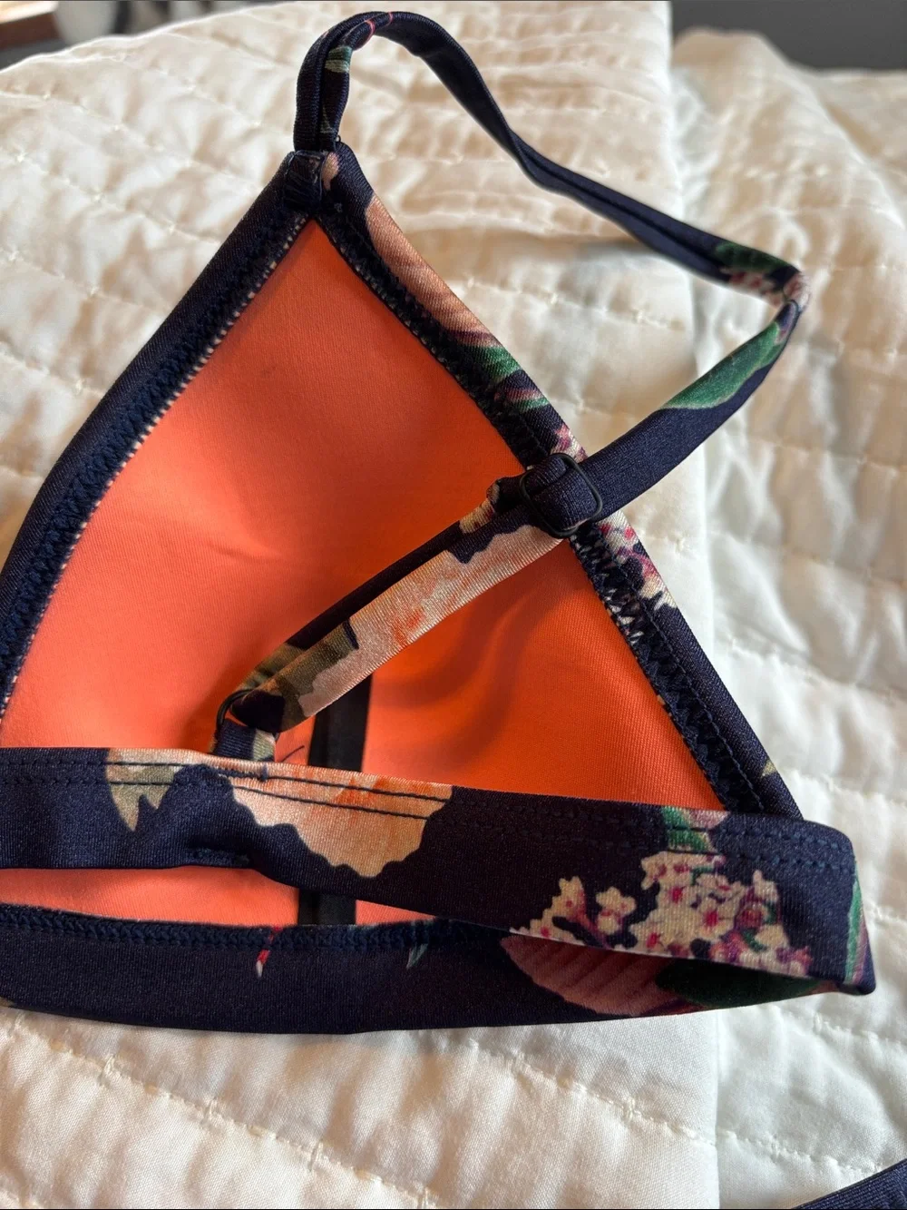 triangl Neoprene swimsuit Navy-Trim Coral 2 piece Bikini set size small